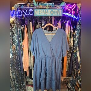 #0560 XXL BTFBM Preloved Blue Swiss Faux Wrap Dress 23.5"ptp  41"Long Lined SOFT